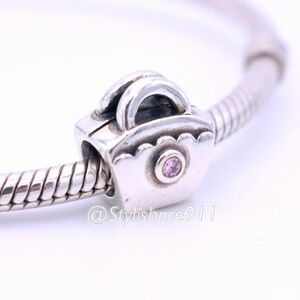 Authentic PANDORA Scalloped Purse with Pink CZ Charm - 790473PCZ